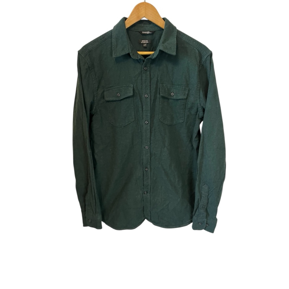 Men's Dark Green Casual Button Down Shirt Forest Green Collared M